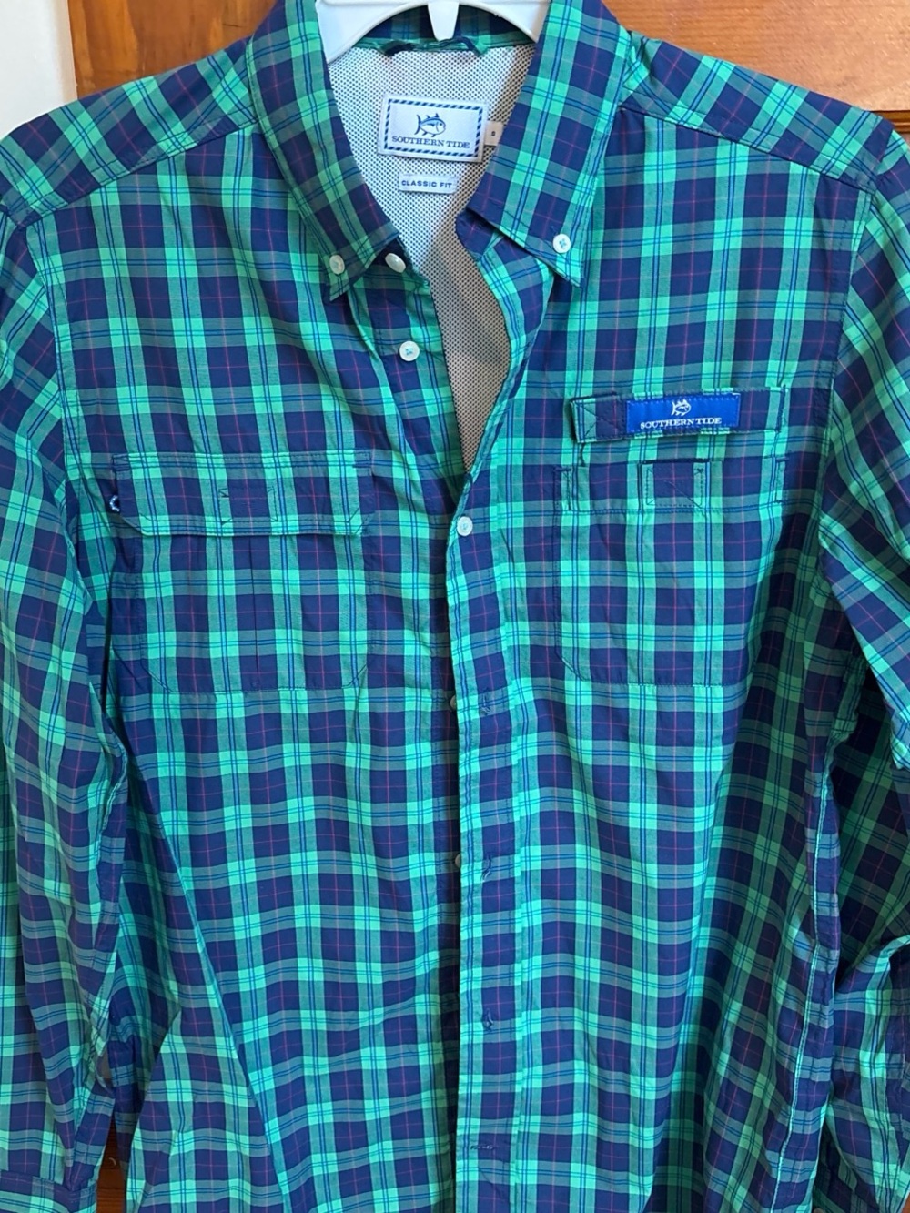 Southern Tide Men's Blue and Green Plaid Button-Down Shirt